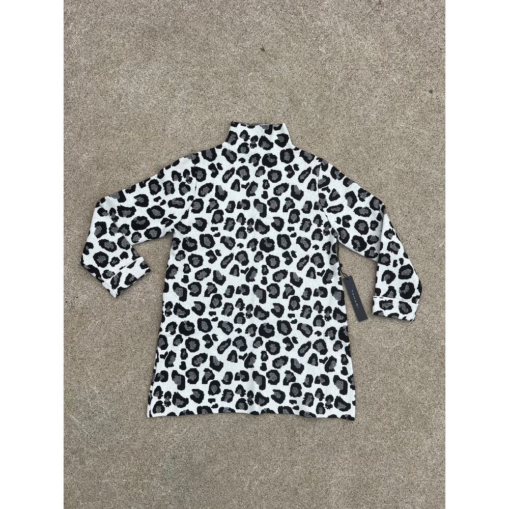 NWT Tahari XS Mock Neck‎ Sweater Leopard Knit Preppy Business Office Streetwear